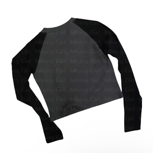 Rhinestone Star Grey Balck Y2k Small Top Long Sleeve - Picture 4 of 4